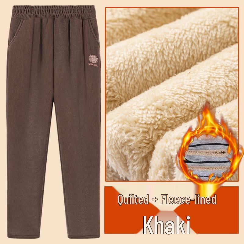 Mom's Plus Size Velvet Corduroy Pants for Middle-Aged Women - Warm, Loose Fit for Autumn/Winter