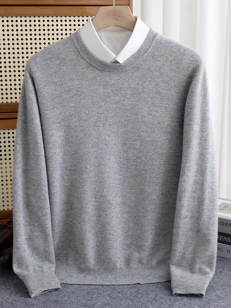Men's Plus Size Loose Fit Pure Wool Round Neck Sweater, Autumn/Winter Cashmere Knitted Top