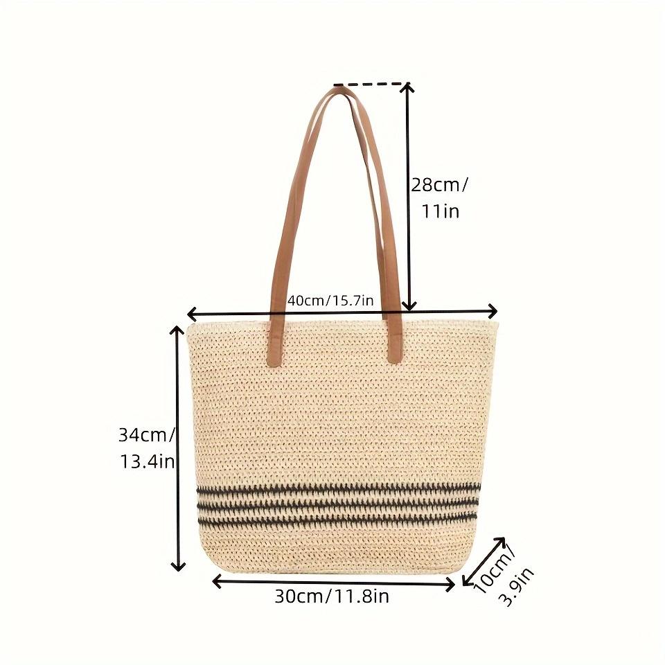 New striped straw bag seaside hand-woven bag vacation beach bag women s large-capacity shoulder tote bag women s bag Top zipper