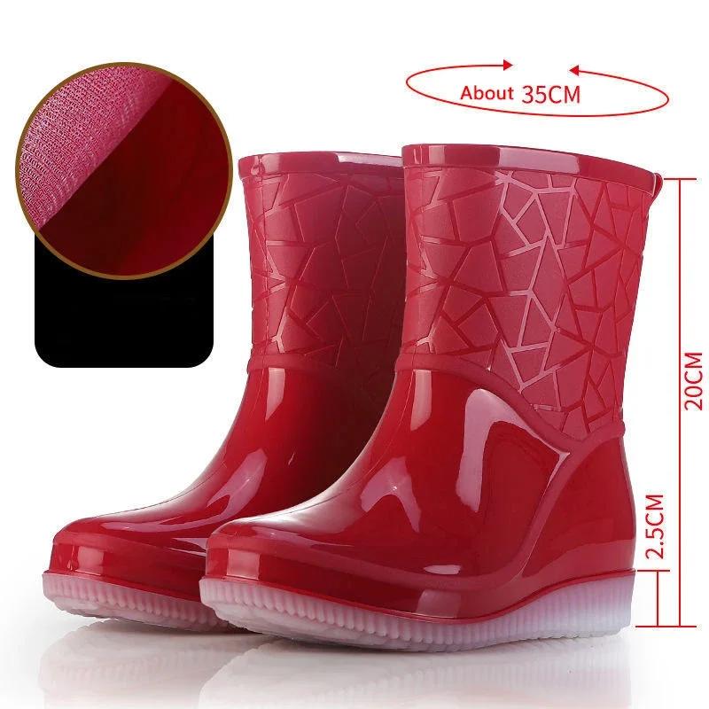 Fashion Rain Boots Women Waterproof Kitchen Car Wash Work Non-slip Mid-Calf Water Boots Antiskid Wear-Resistant Thickened Women Shoes