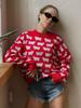 Lockerer Pullover mit Schafdruck Übergröße Damen O-Ausschnitt Langarm Damenpullover Herbst Winter Dick Warm Lässige Pullover