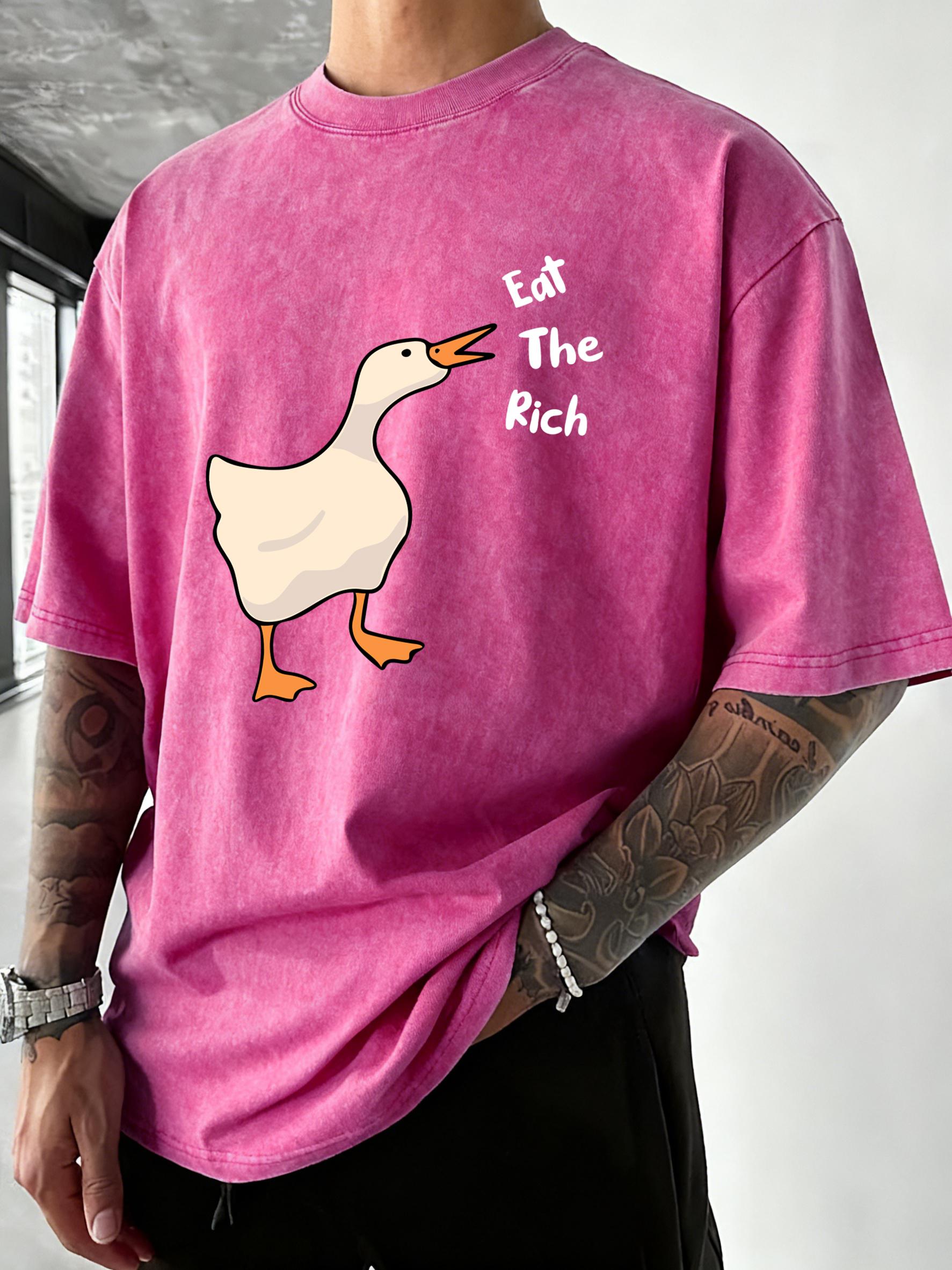 

Eat The Rich Goose Design Washed TShirt Mens Crewneck Casual Short Sleeve Cotton Oversize Sportswear Summer Breathable Clothes S