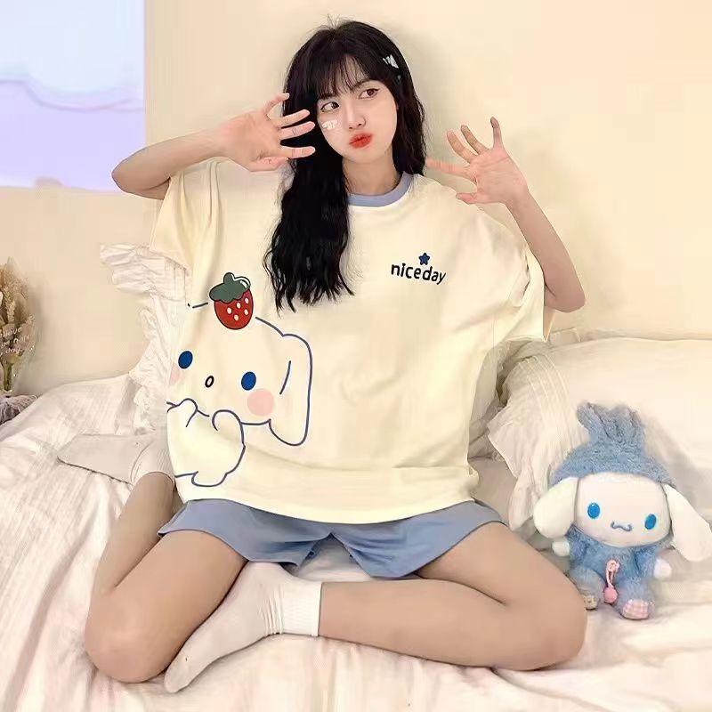 Women's Summer Cartoon Pajama Set - Cute Short Sleeve and Shorts, Plus Size, Lightweight Home or Outdoor Wear
