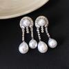 Silver needle exaggerated diamond-set geometric round pearl earrings exquisite simple fashion stud earrings niche high-end earrings