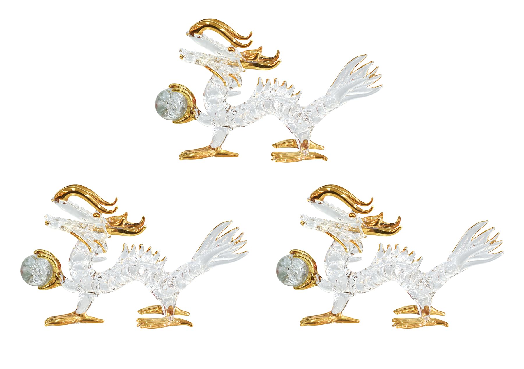 Fourcart Ручная работа Стекло Фэн-шуй Очищение Дракон с Набором Шаров x, 4-дюймовый 3-компонентный