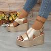 Fashion Open-toe Slope Sandals Leather Strap Roman Shoes 2025 Summer Fashion Lightweight Thick Sole High Heels Women's Shoes