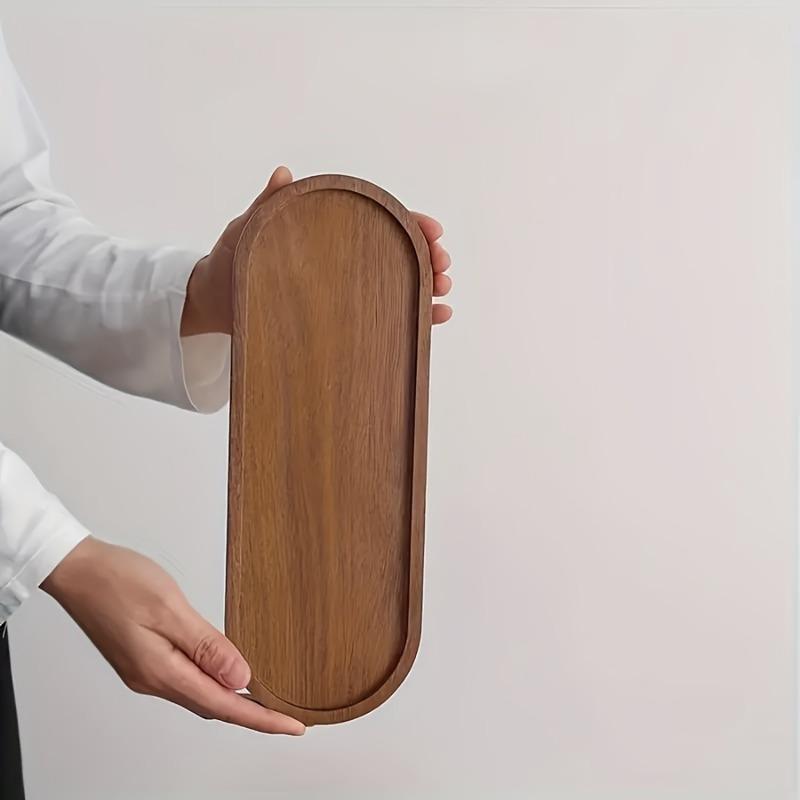 Wooden Tray Original Color Dining Plate Home Creative Oval Wooden Plate Coffee and Tea Cup Holder
