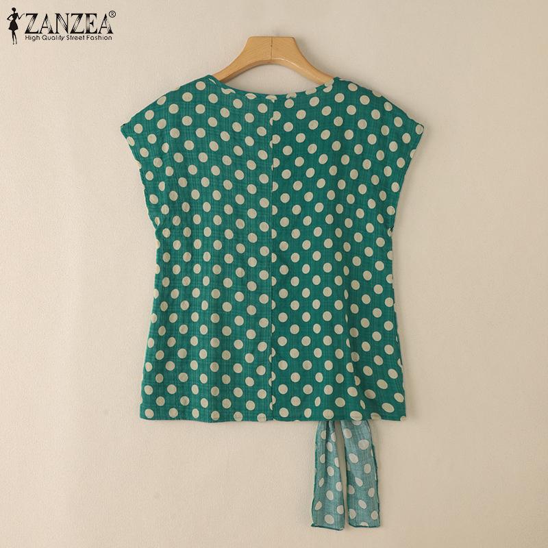 ZANZEA Damen Sommer Polka Dot Print Lässige Kurzarmbluse