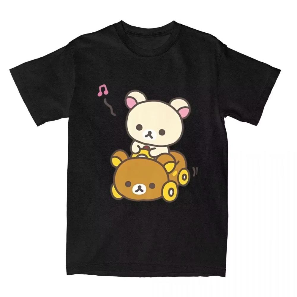 Car Drive Rilakkuma T-Shirt for Men Women Hipster Cotton Tee Shirt O Neck Short Sleeve T Shirt Plus Size Clothing
