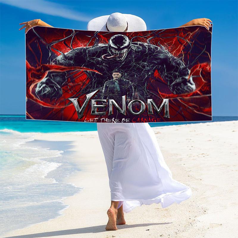 Black-Venom Print Beach Towel, Large Soft Quick Dry Towel for Beach Camping Swimming