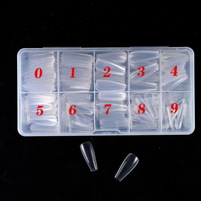 500Pcs/Box Stiletto Nail Tips Transparent False Press on Acrylic Nails Mixed Size Fake Nails DIY Manicure Extension Tools