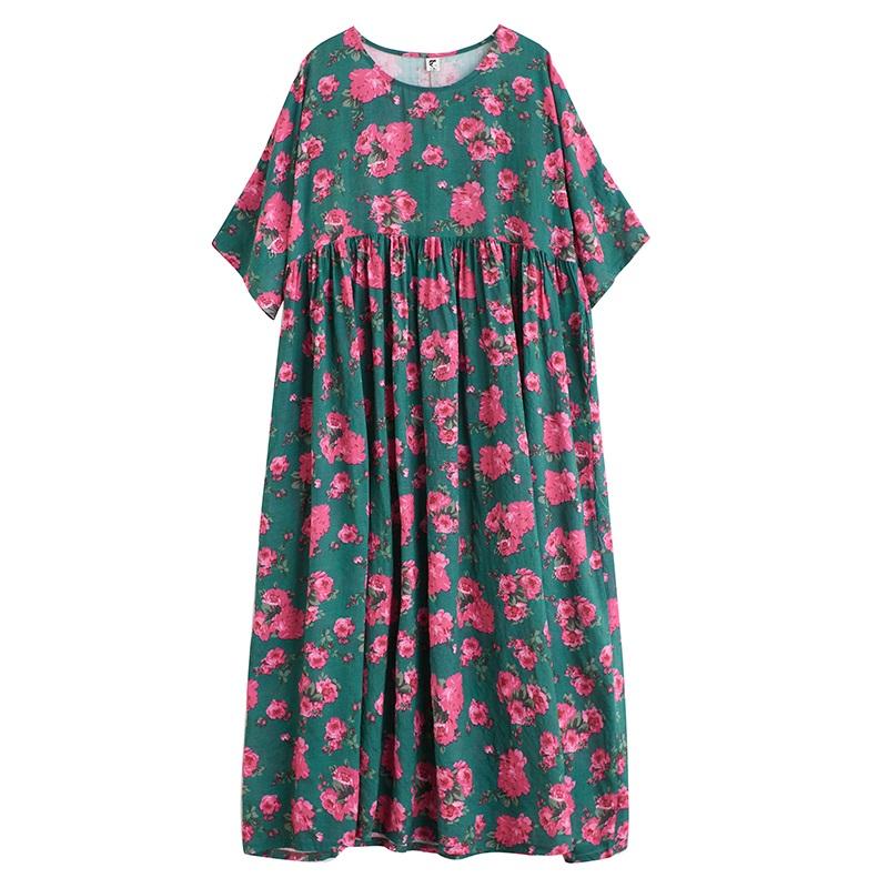 Maneca scurta Marime mare vintage floral nou in rochii pentru femei lejera rochie lunga de vara