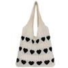 Women Knit Love Tote Bag Color Blocking Lightweight Handbag Large Capacity Shoulder Storage Bag Top Handle Bag Commuting Bag