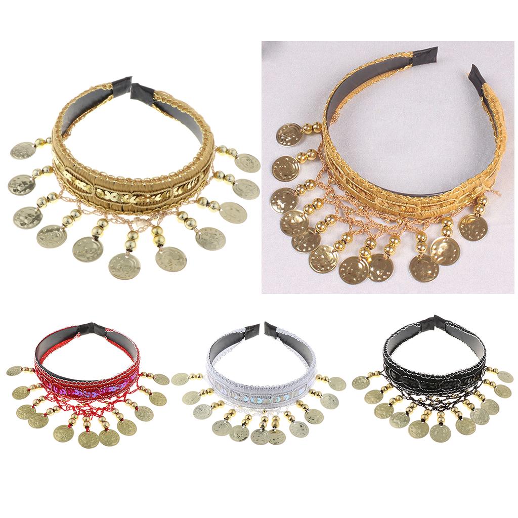 Iron Coin Elegant Headband Head Chain Belly Dance Hair Cosplay Accessory - Gold, 13x11cm