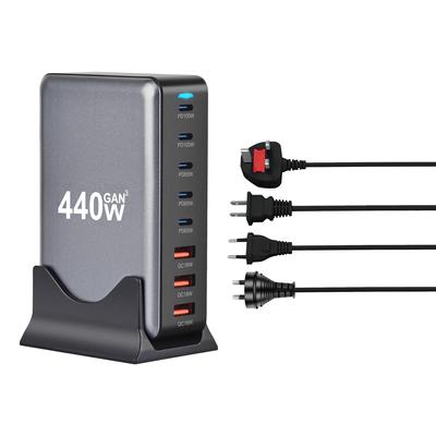NOUVEAU Chargeur Rapide GaN 440W 3.0 USB Type C Chargeur Rapide Mobile 8 ports 5C 3A PD Pratique à Transporter Chargeur de Tablette pour Téléphone