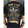 European Sizes Men's Gothic "Now I Lay" Gun & Skull Print T-Shirt - -Inspired Back Print with Bullet Casings & Revolver Design