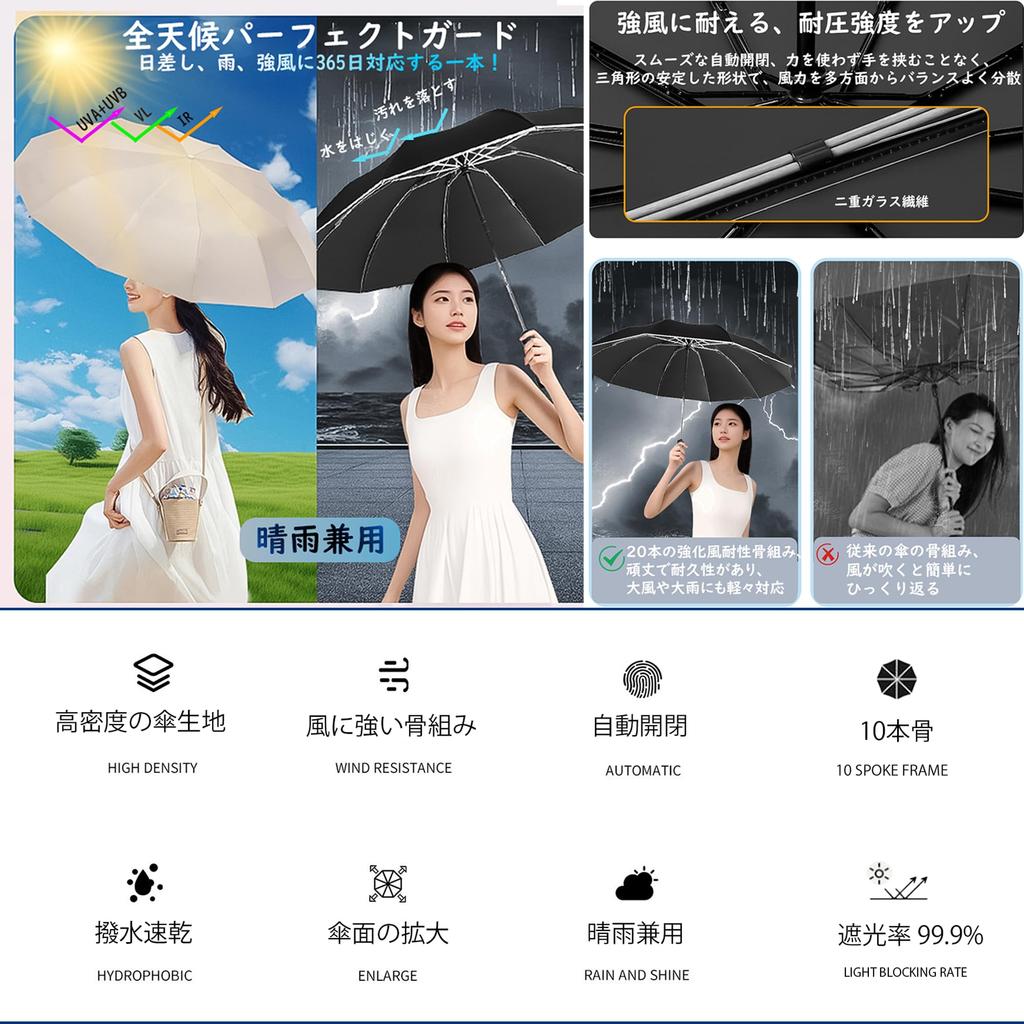 Parapluie pliant Queen Flower avec PIN Automatique 10 Adapté pour la Pluie ou l'Eau Forte Lumière UV Chaleur Parfait pour une Utilisation Pluvieuse et Typhon Verrouillage, Une Touche