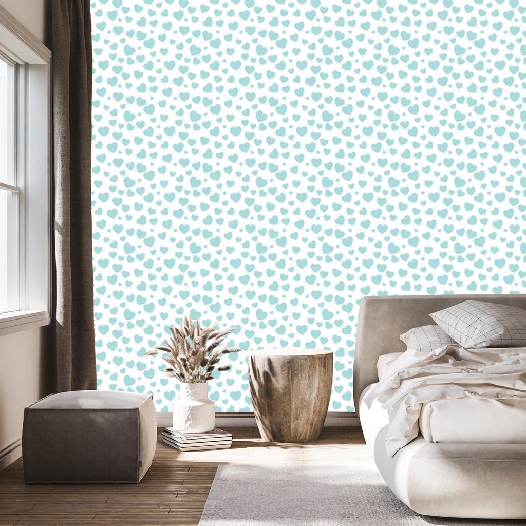 Hearts Wallpaper White and Celadon 50x1000
