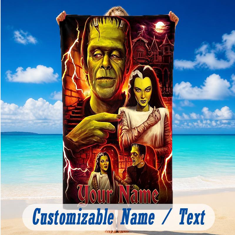 Beach Towel Custom Name Text, Quick Dry Large Towel For Beach HomeThe Munsters