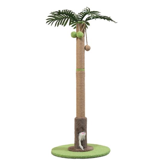 Cat Toy Realistic Coconut Tree Shape Scratching Post with Sisal Claw Grinding Column Hanging Balls Interactive Cat Scratcher