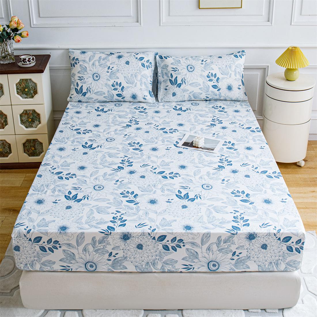 

Комплект простыней Queen King с глубоким карманом и цветочным принтом, 3 шт. Мягкие простыни из микрофибры Queen с глубоким карманом, устойчивые к выцветанию простыни и наволочки 120x200+25cm+2 pillowases