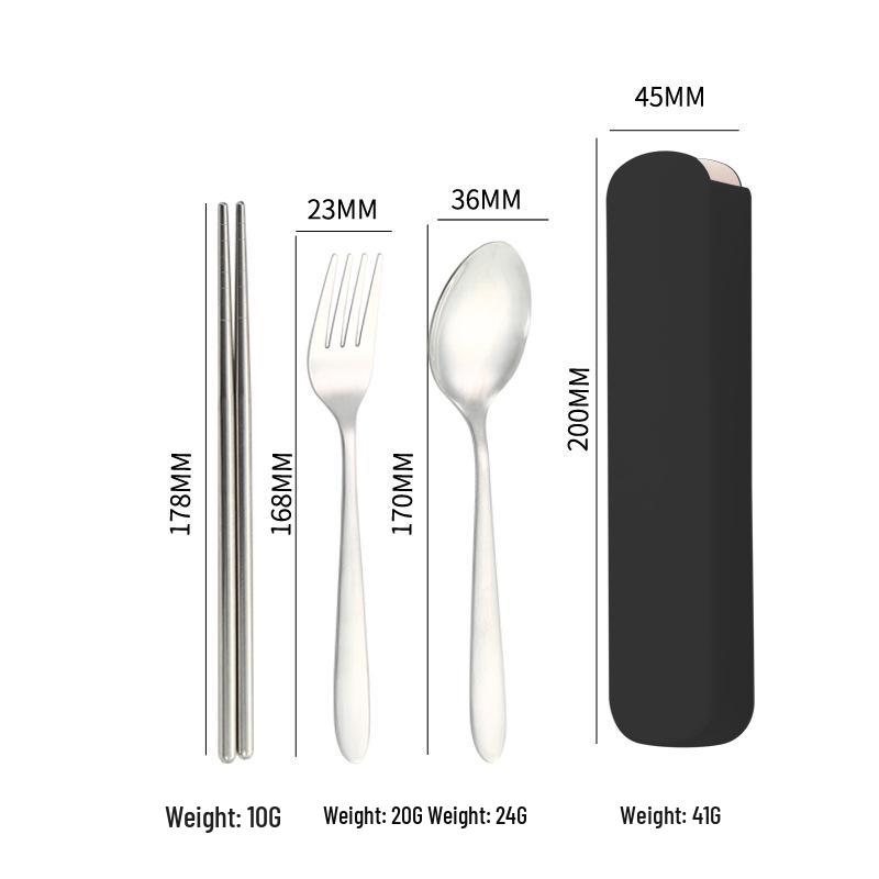 Stainless Steel Cutlery Set: Spoon, Fork & Chopsticks with Pointed Ends - Portable for Outdoor, Student, or Gift Use