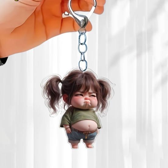 Keychain Acrylic 2D Flat Craft Angry Girl Style Keychain Pendant Scratch-Resistant Bag Hanging Ornament Backpack Accessory