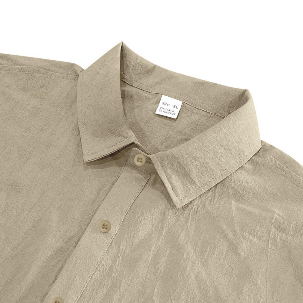Cotton Linen Hot Sale Men Short-Sleeved Shirts Summer Solid Color Lapel Collar Casual Beach Style Plus Size Male Shirts S-5XL