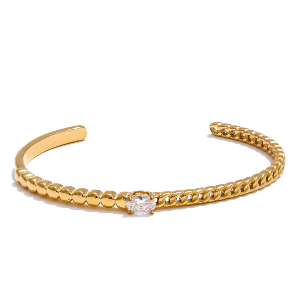 

Yhpup Trendy Stainless Steel Zircon Chain Cuff Open Bracelet Bangle Waterproof Fashion Wrist Jewelry Accessories