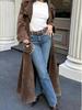 Vintage French Temperament Women's Brown Tie-Belt Long Coat - Autumn/Winter 2026 Collection