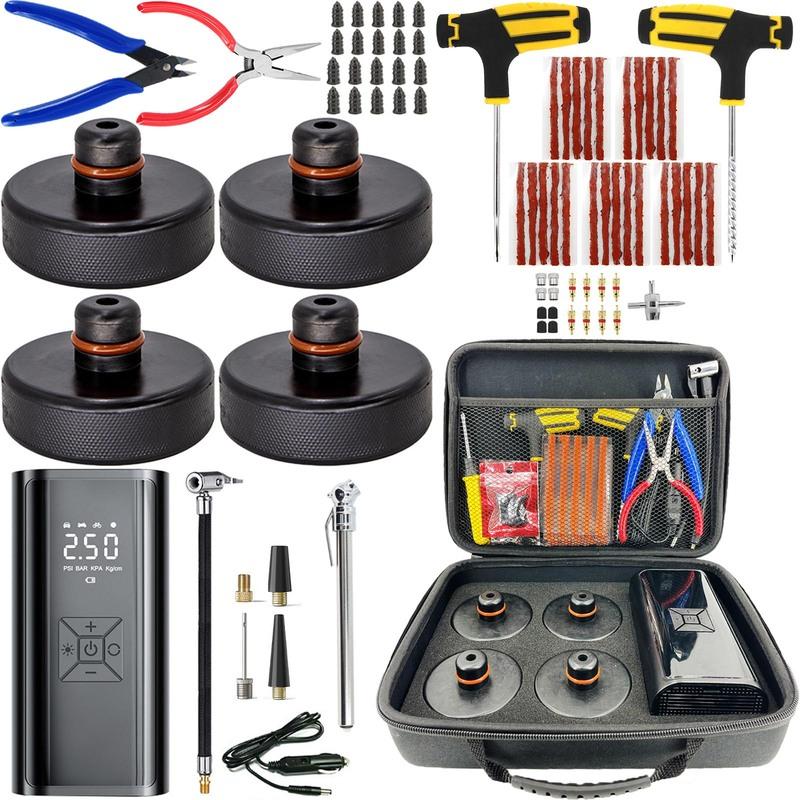 Adaptador de Gato para Elevar para Tesla Model 3 Y S X Kit de Herramientas de Reparación de Neumáticos para Pinchazos de Emergencia con Bomba Infladora de Aire