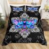 Butterfly And Death Moth Duvet Cover Queen Gothic Skull Flower Star Sky Moon Bedding Set Polyester Boho Exotic Black Quilt Cover
