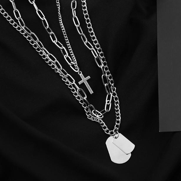 New multi-layer cross necklace women's trendy hip-hop sweater chain men's non-fading stainless steel chain accessories cool