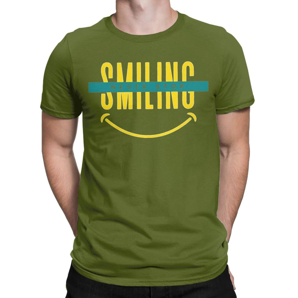 Men Never Stop Smiling Funny T Shirts 100% Cotton Tops Leisure Short Sleeve Round Collar Tees Gift Idea T-Shirt