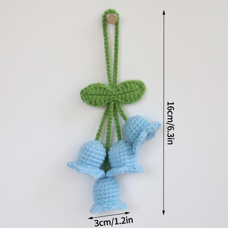 Crochet Flower Keychain Lily Orchid Pendants Finished Handknitted Flower Car Decor Bag Pendant Hanging Accessory Flores Crochet