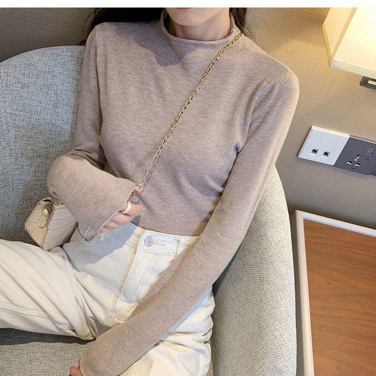 Autumn and Winter Women's Half-high Neck Sweater Bottoming Shirt Long-sleeved Knit Sweater Pullover Inner Slim Top