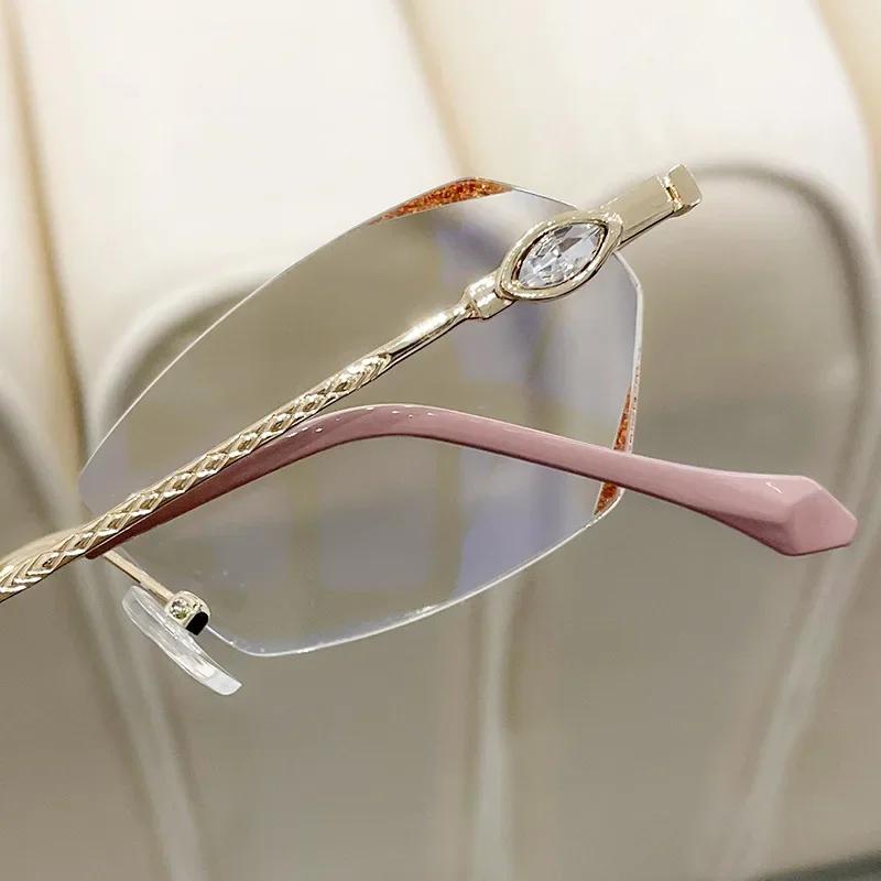 Diamond Cutting Presbyopia Eyeglasses Men Women Trendy New Reading Glasses Female Transparent Rimless Prescription Diopters