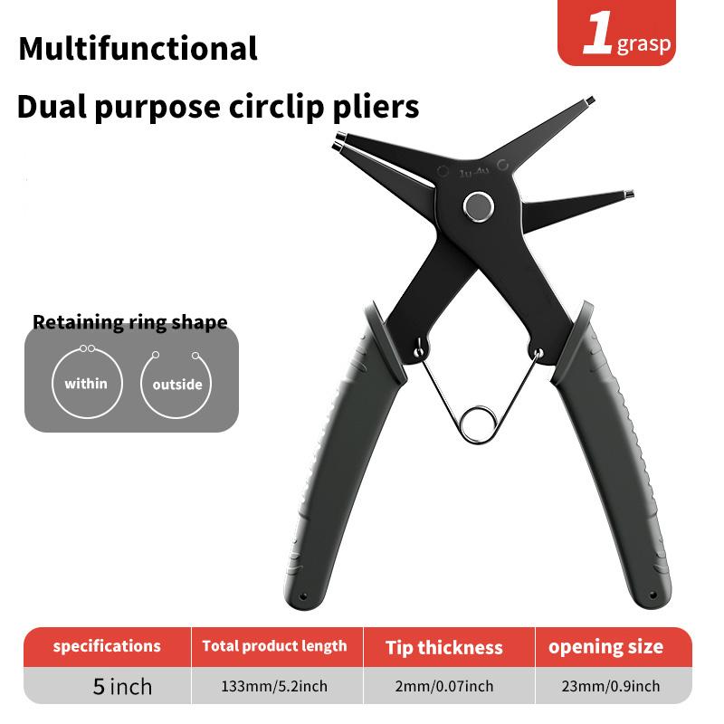 

Dual use Circlip Pliers Inner Straight / Outer Straight / Inner Curved / Outer Curved Circlip Pliers Snap Ring Pliers Ret чорний