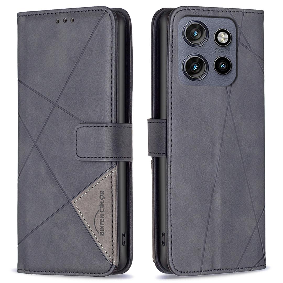 

BINFEN COLOR For Motorola Edge 50 Neo 5G/Moto S50 5G/Thinkphone 25 5G Phone Cases Wallet Stand Geometry Imprinted Leather Cover Black