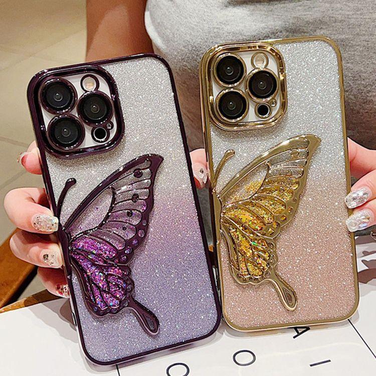Glitter Butterfly Color Mobile Cell Phone Carrying Cases Tpu Protective Phone Cover for Iphone 16 15 14 13 12 11 Pro Max