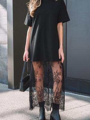 Robe longue à manches courtes en patchwork de dentelle – Style européen et américain pour femme – Été 2025