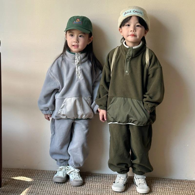 Winter Children Polar Fleece Sweatshirt Set Boys Girls Plus Velvet Thick Warm Suit Kids Casual Sports Outfits