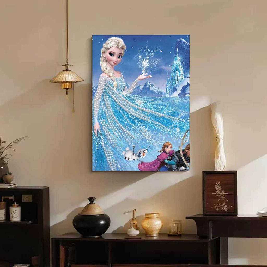 Frozen Elsa & Friends Pearl-Inlaid Frameless Art | Handmade Pearl Craft, Ice Castle Theme, for Frozen Dreamy Home Decor & Gift Option