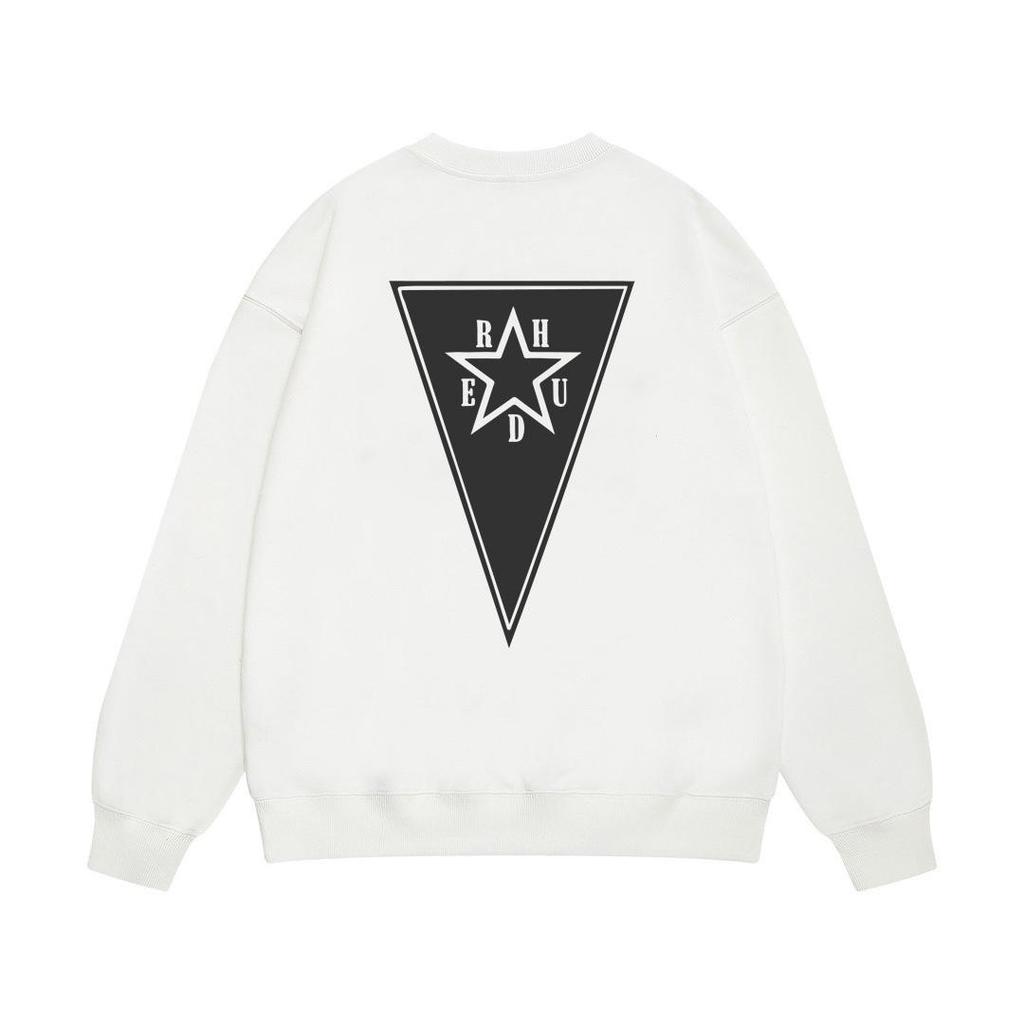 New Men's RHUDE Letter Print Loose Terry Round Neck Hoodie