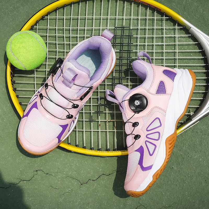 Children's badminton shoes professional rotating buckle breathable non-slip wear-resistant training shoes boys and girls lace-up tennis shoes