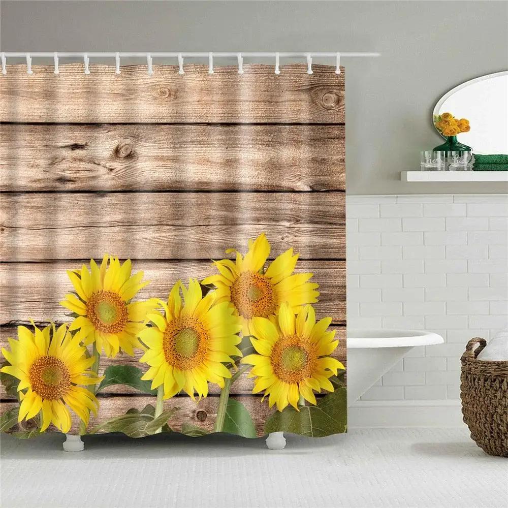 Plant Sunflower Butterfly Flowers Shower Curtain Print Modern Nordic Minimalist Polyster Home Decor Bathroom Curtain with Hooks