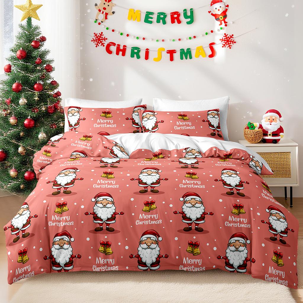 3pcs/set Christmas Reindeer Snowman Bedding Set Includes 1 Duvet Cover And 2 Pillowcases Soft And Skin-Friendly