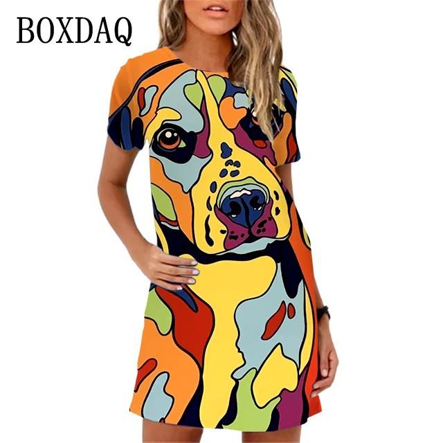New Fashion Cute Cartoon Women's Dresses Summer Short-sleeved Casual Animal 3D Digital Printing Dress