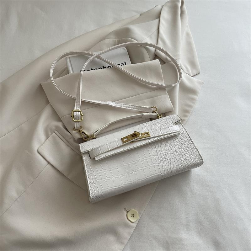 Women Crocodile Pattern Lock Buckle Small Square Shoulder Handbag Crossbody Evening Bag