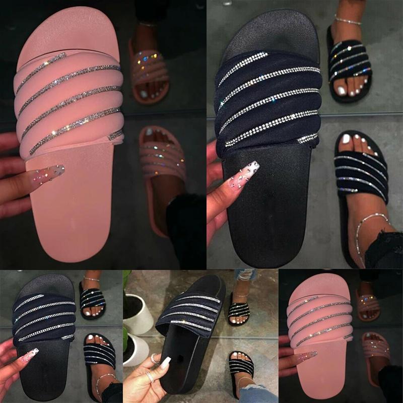 Ladies Sparkling Slip On Summer Mules Sandals With Comfortable Flat Design